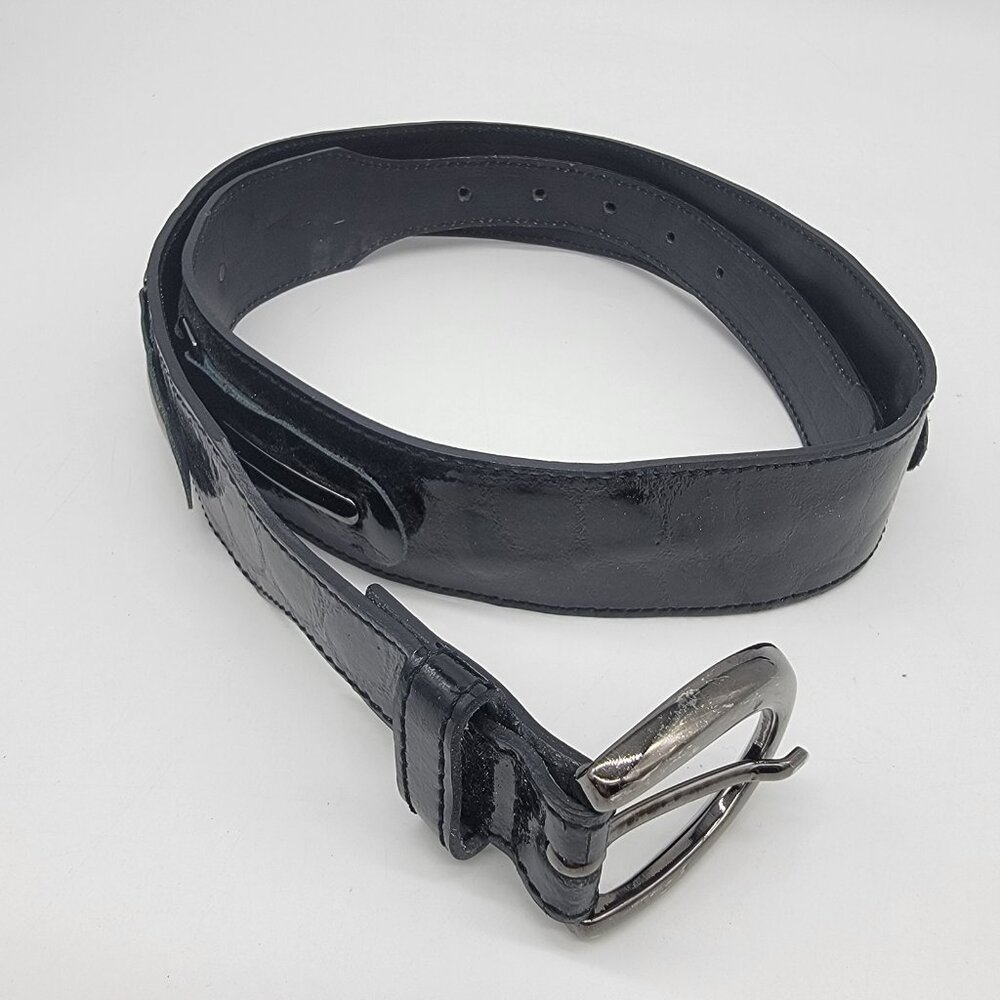 Fabio Corti Women's Leather Silver Buckle Studded Belt Black L Made In Italy